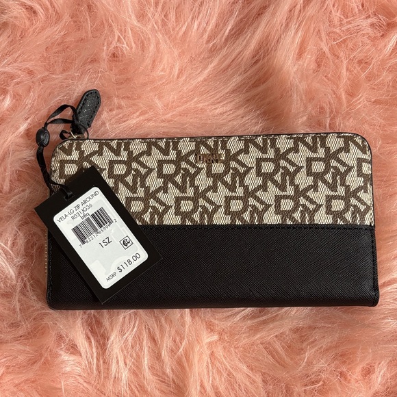 Dkny Handbags - DKNY Black and Cream Logo Wallet